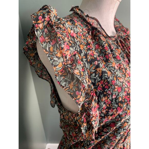 BB Dakota Steve Madden Flutter Sleeve Black Floral Maxi Dress. Size Small. - Picture 4 of 7